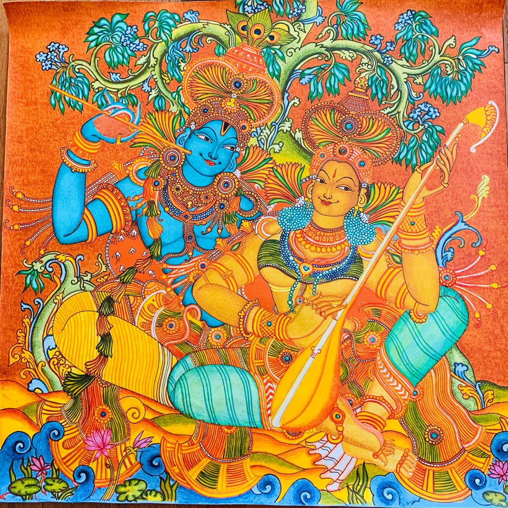 Canvas Without Frame Kerala Mural Painting For Home Decor Size 20 34