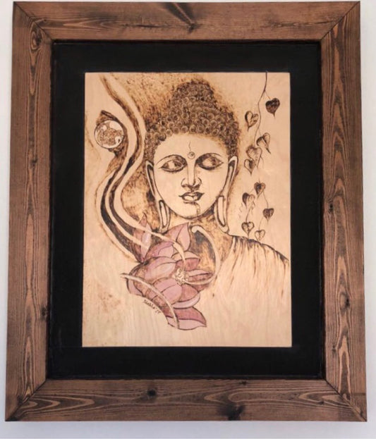 ORIGINAL HANDMADE PYROGRAPHY TRANQUIL BUDDHA