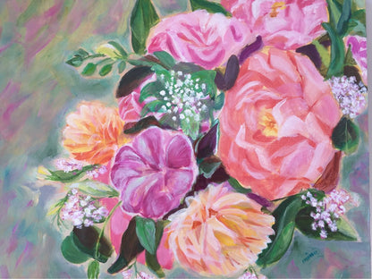 ORIGINAL HANDMADE BOUQUET OF PEONIES PAINTING