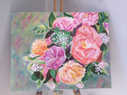 ORIGINAL HANDMADE BOUQUET OF PEONIES PAINTING