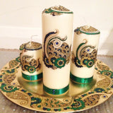 HAND PAINTED HENNA ART CANDLE SET WITH TRAY