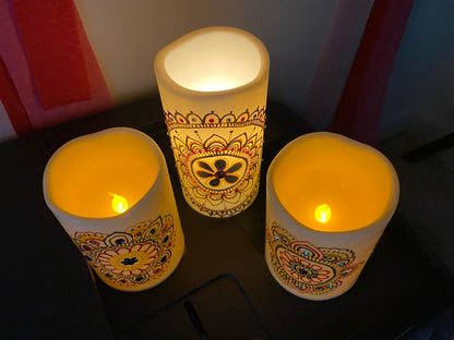 HENNA ART PAINTED LED CANDLE SET