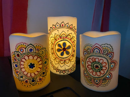 HENNA ART PAINTED LED CANDLE SET