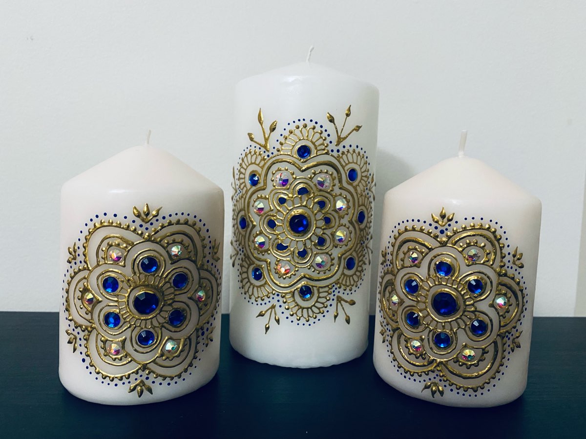 HAND PAINTED WAX CANDLE SET