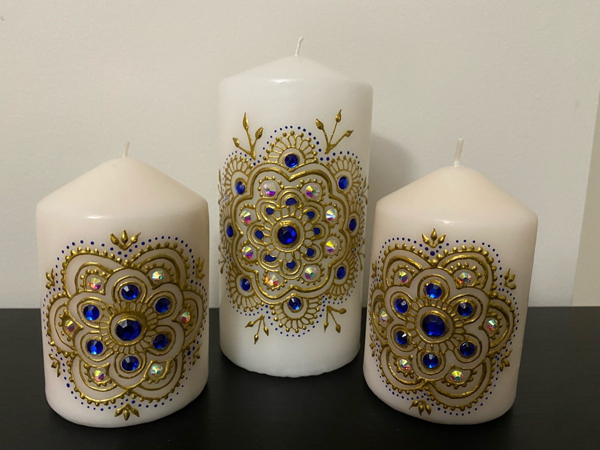 HAND PAINTED WAX CANDLE SET