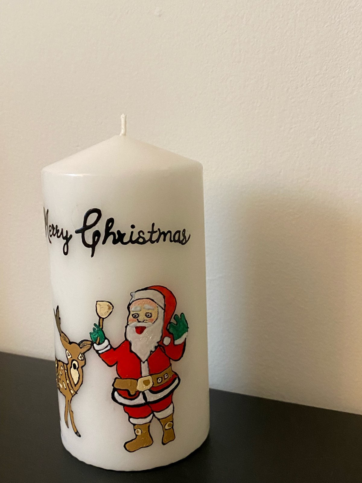 ORIGINAL HAND PAINTED SANTA CHRISTMAS CANDLE