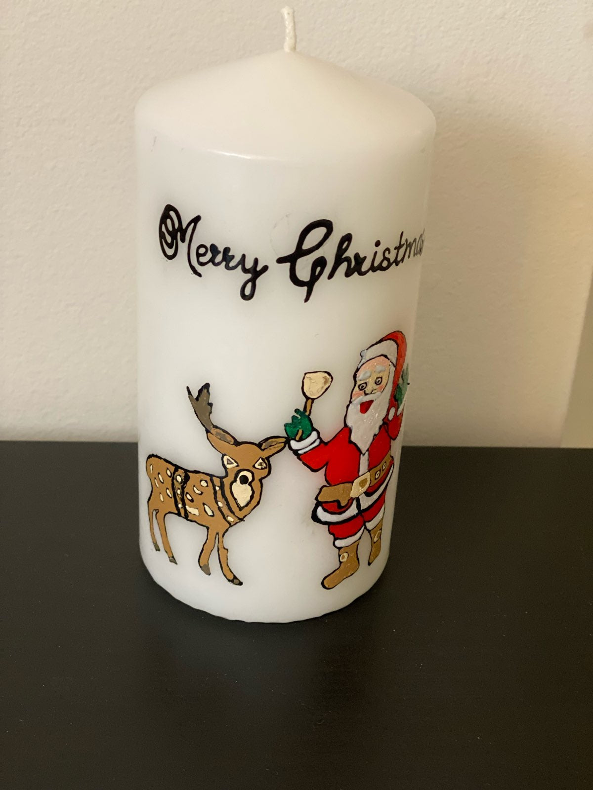 ORIGINAL HAND PAINTED SANTA CHRISTMAS CANDLE