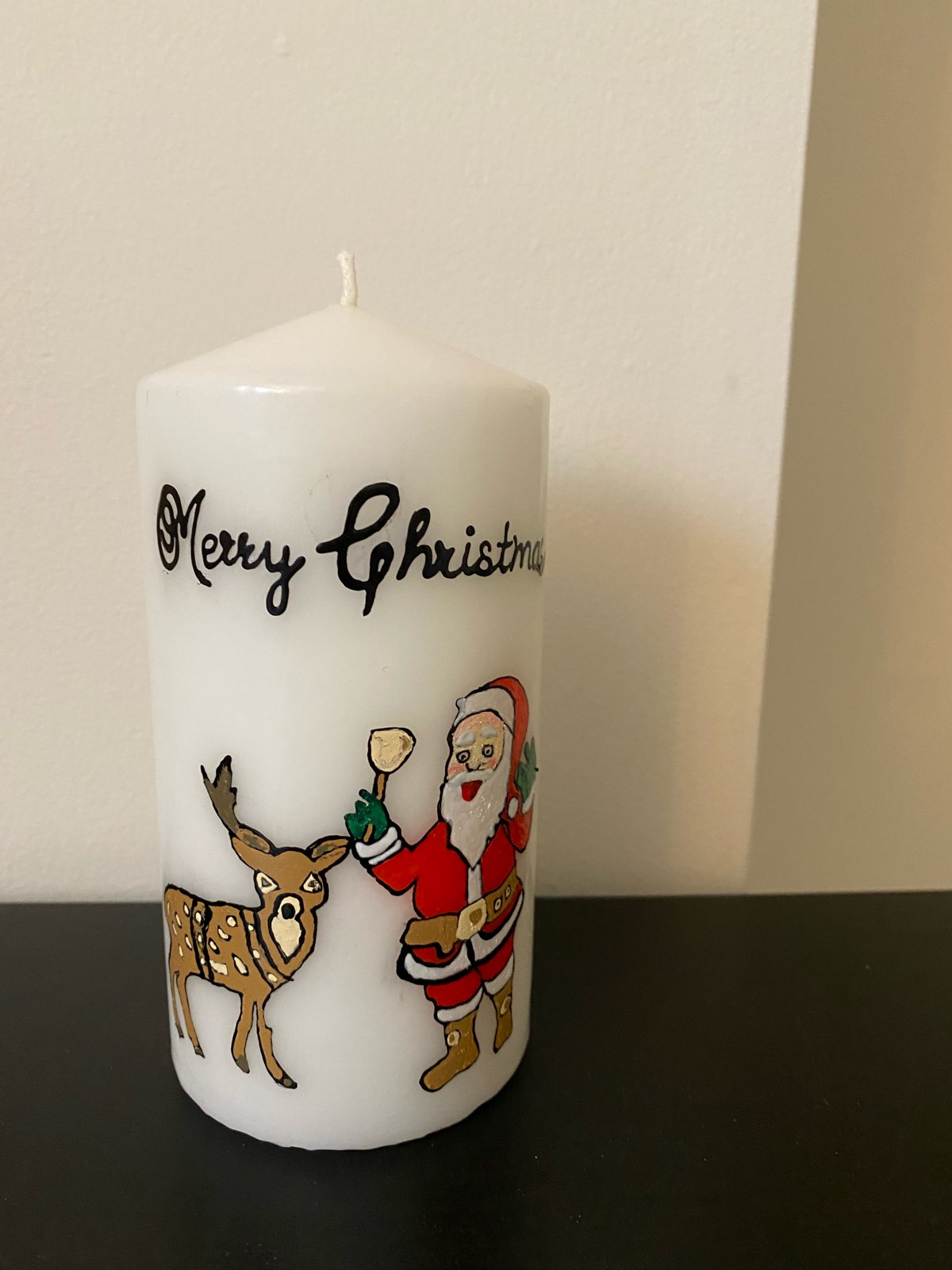 ORIGINAL HAND PAINTED SANTA CHRISTMAS CANDLE