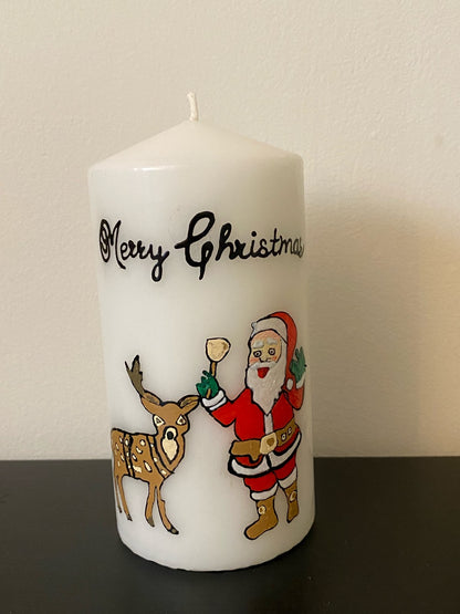 ORIGINAL HAND PAINTED SANTA CHRISTMAS CANDLE