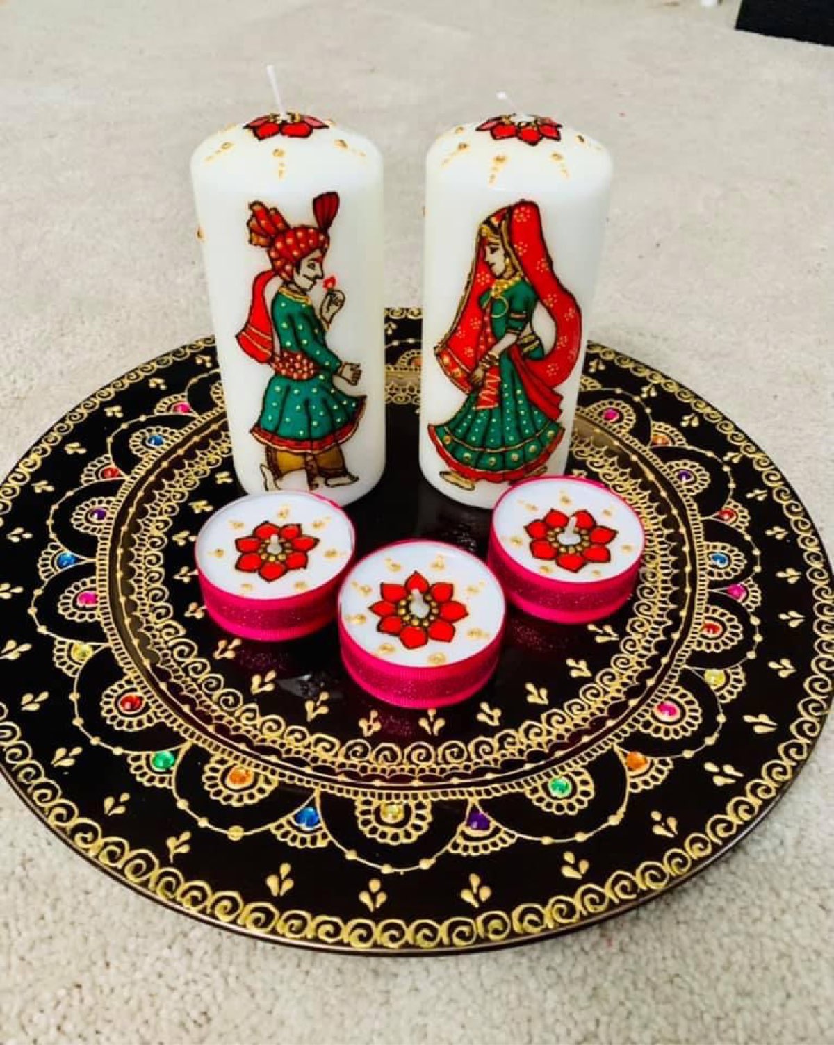 HAND PAINTED BRIDE GROOM WEDDING WAX CANDLES