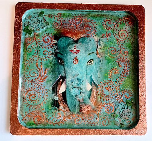 HANDPAINTED DECOUPAGE GANESHA TRAY