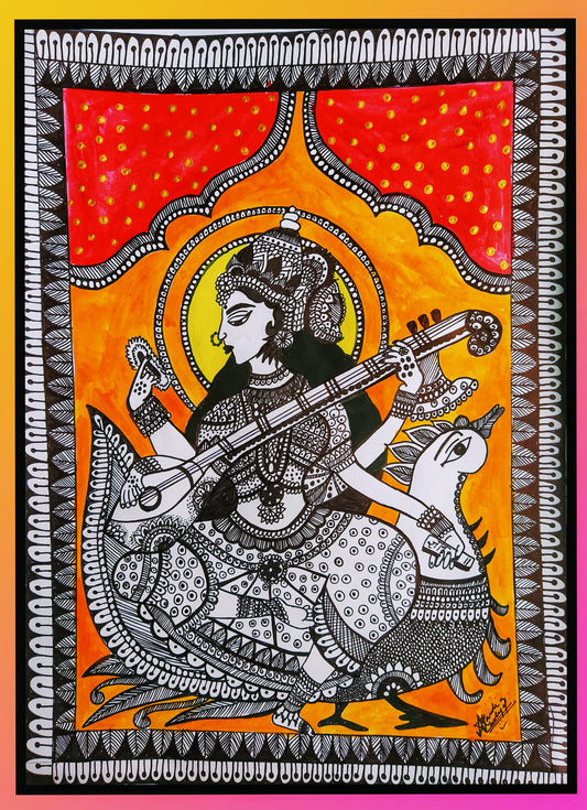 ORIGINAL HANDMADE GODDESS SARASWATI PAINTING