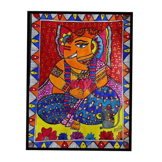 ORIGINAL HANDMADE GANESHA IN MADHUBANI PAINTING