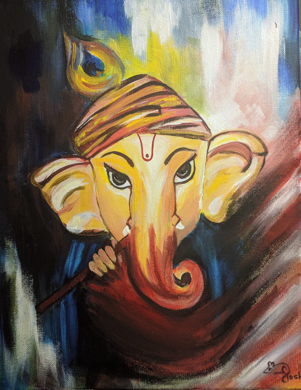 ORIGINAL HANDMADE GANESHA MULTICOLOUR PAINTING