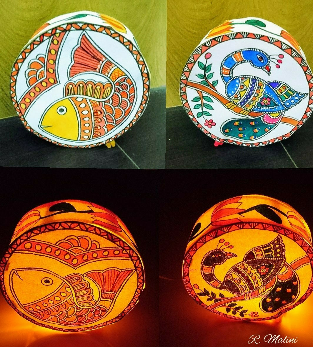 ORIGINAL HAND PAINTED MADHUBANI ART LAMPSHADES