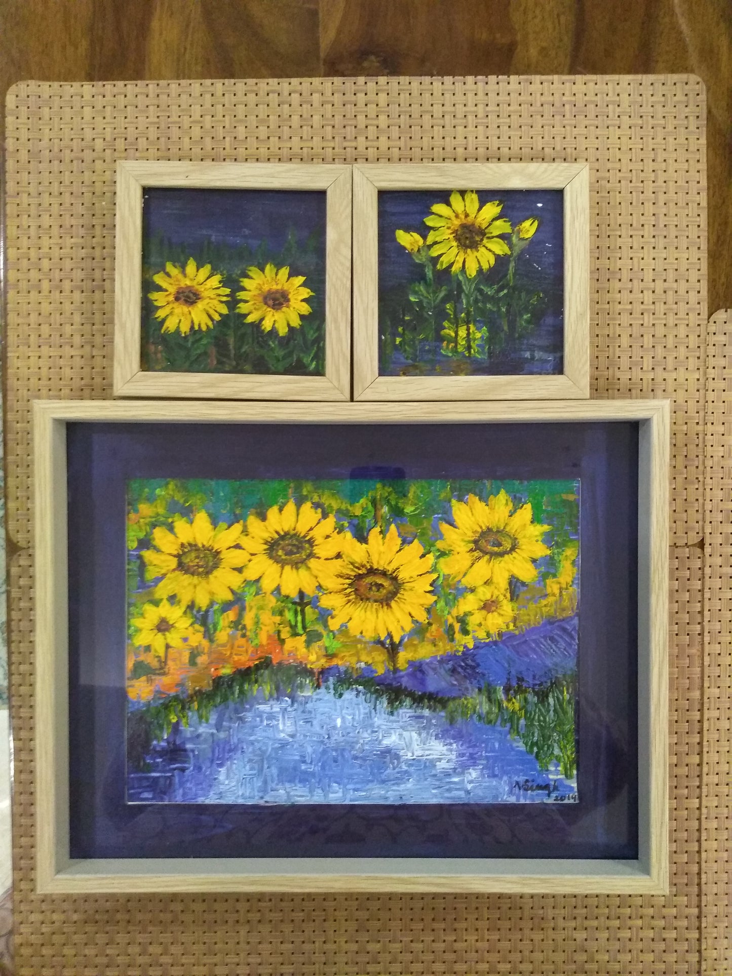 ORIGINAL HAND PAINTED SUNFLOWER TRAY AND COASTER SET