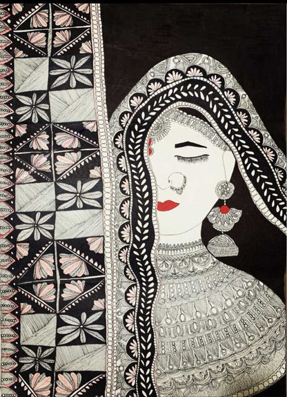 ORIGINAL HANDMADE WOMEN "THE STRENGTH" MADHUBANI PAINTING