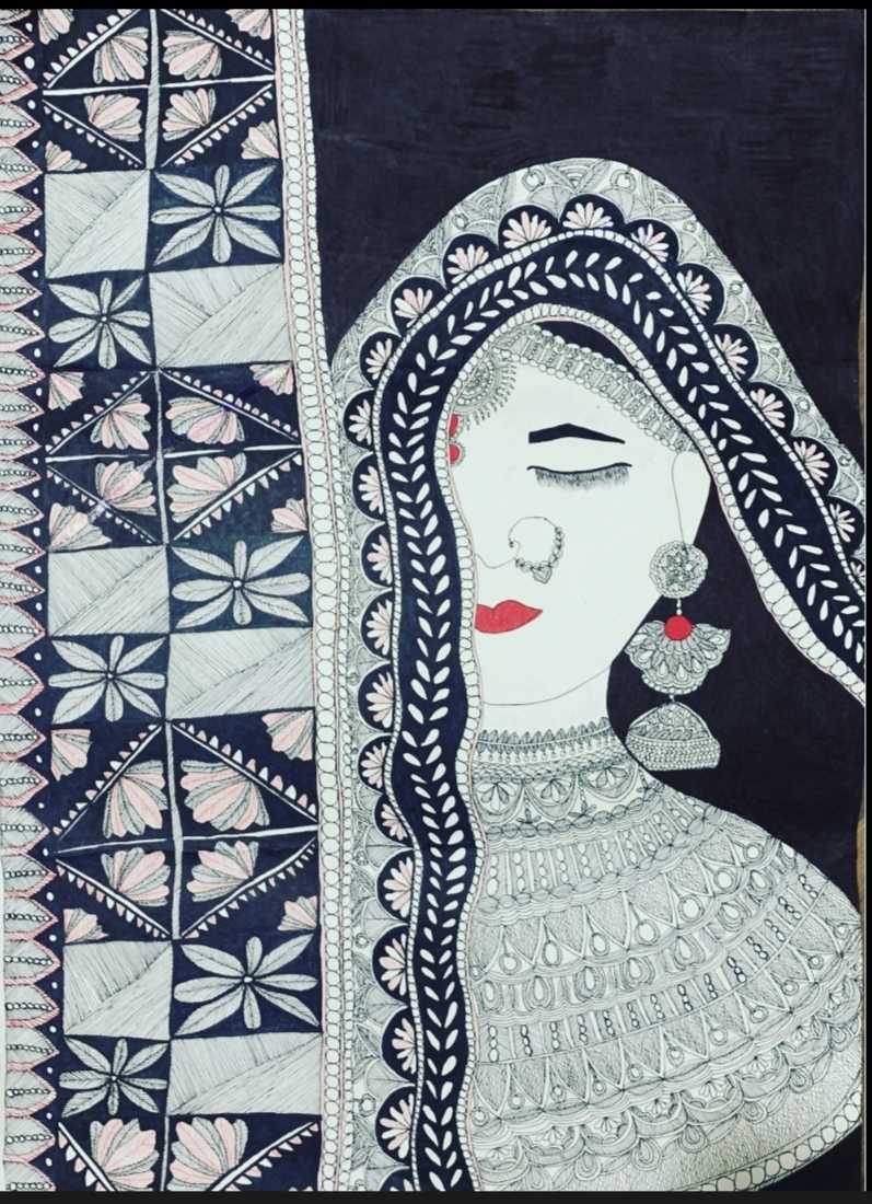 ORIGINAL HANDMADE WOMEN "THE STRENGTH" MADHUBANI PAINTING