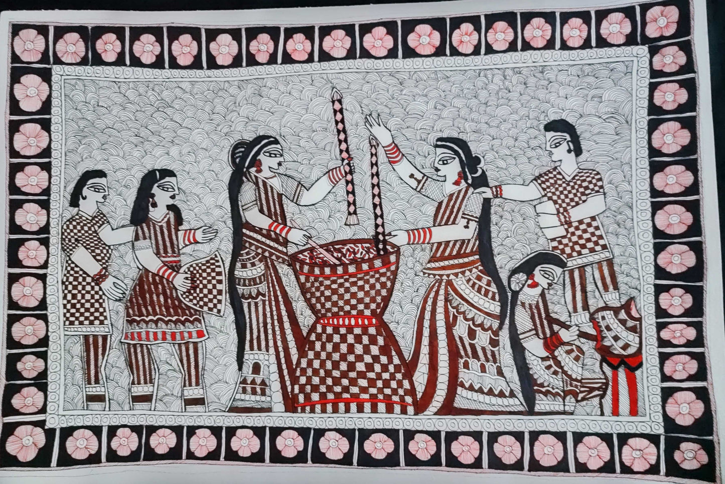 ORIGINAL HANDMADE HOUSEHOLD CHORE MADHUBANI PAINTING