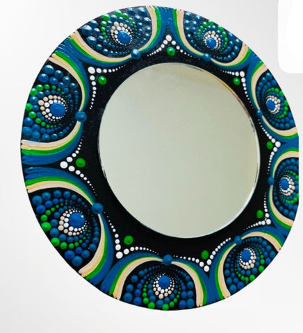 Handpainted Dot Mandala Peacock Mirror