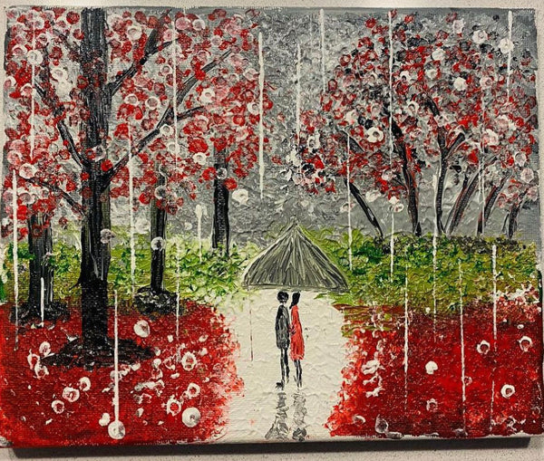 Original Handmade Walk On A Rainy Day Painting