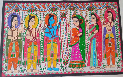 Original Handmade Madhubani Ram Sita Jaimaal Painting