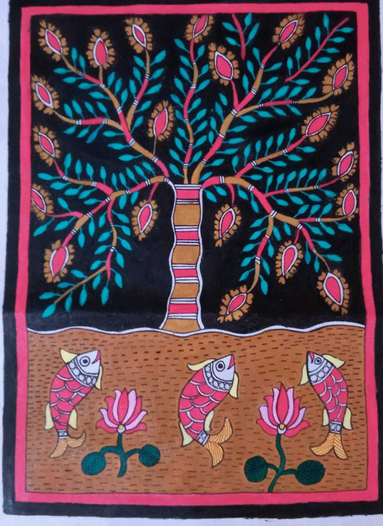 Handpainted Madhubani Ladies Large Tote / Handbag - Tree of Life 2