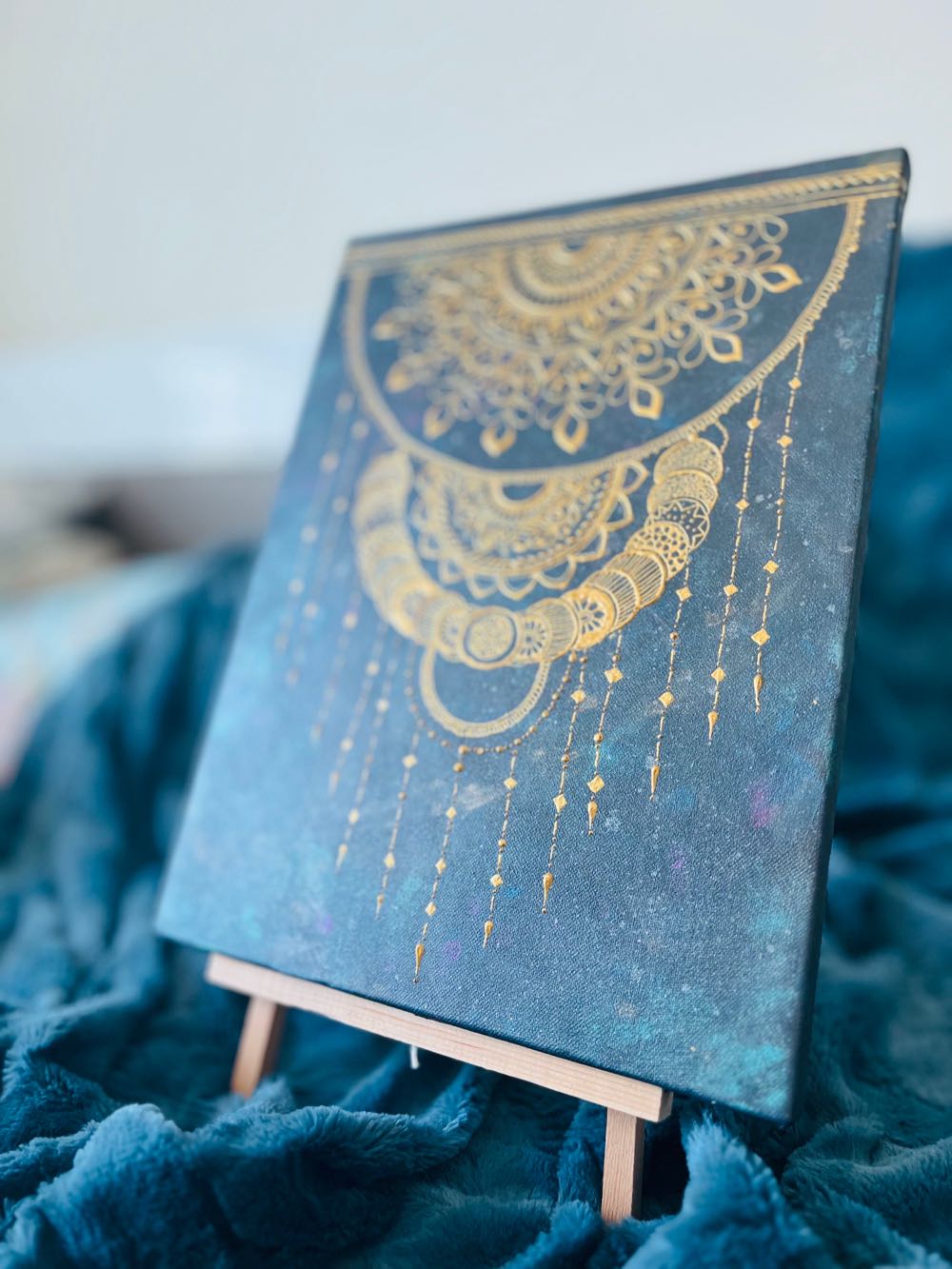 Golden on Blue Painting
