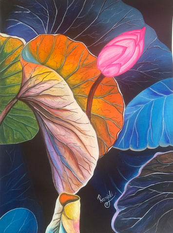 Original Handmade Lotus Flower Painting
