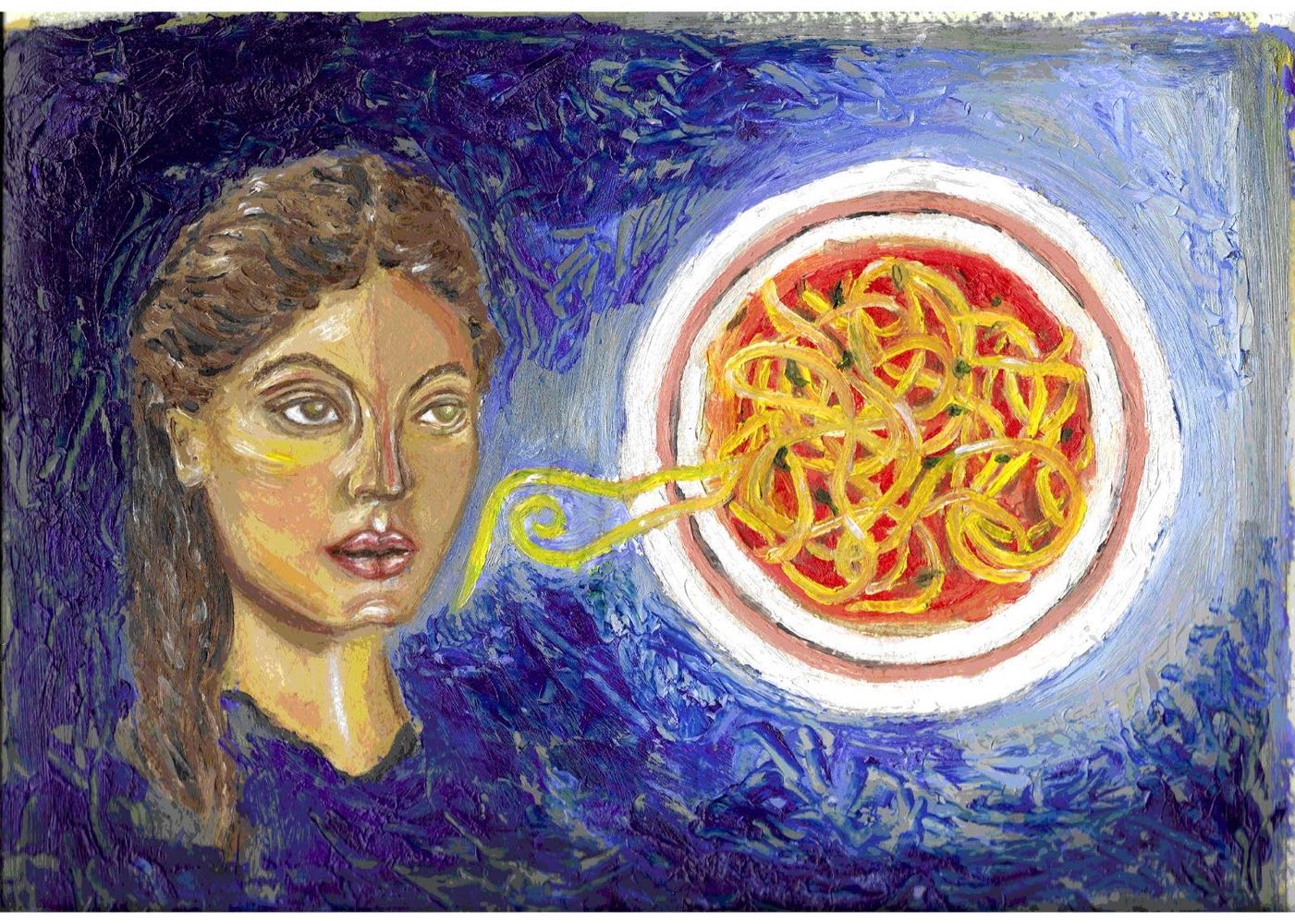 Original Handmade Pasta Series - Mother and Spaghetti Painting
