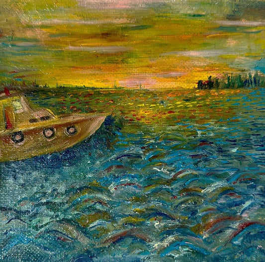 Original Handmade Sunset in Pulau Ubin Painting