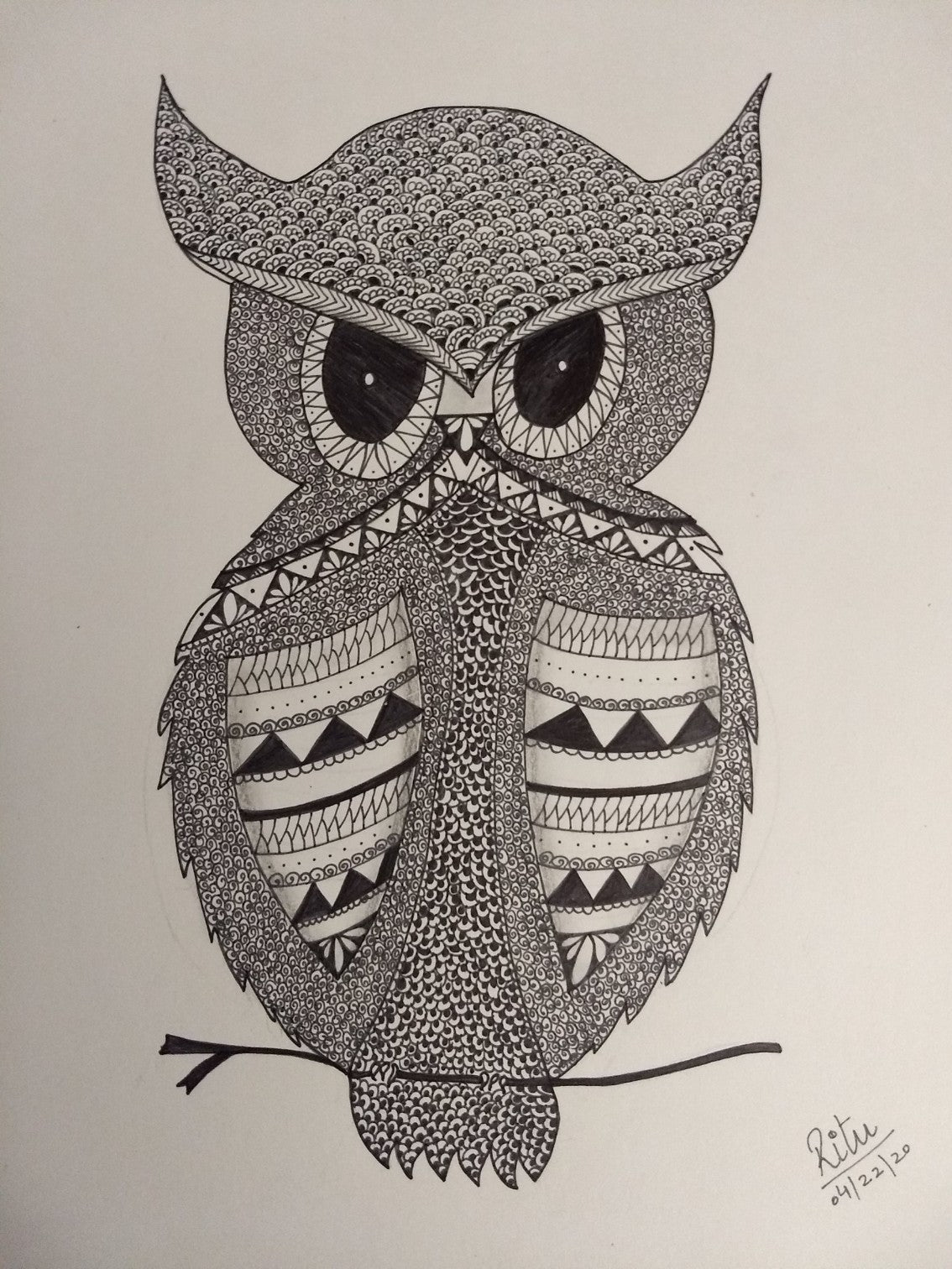 ORIGINAL HANDMADE OWL ZENTANGLE