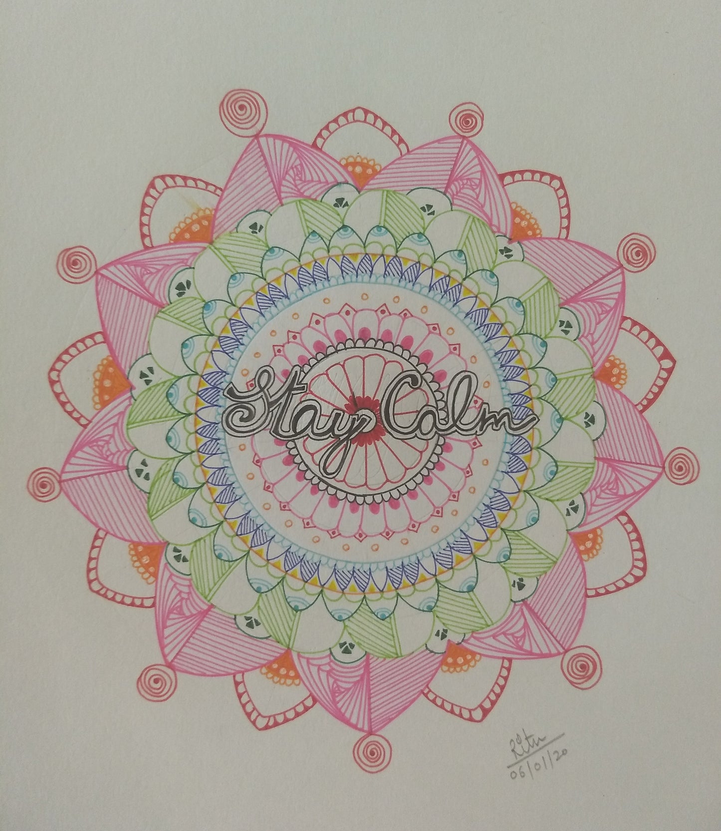 ORIGINAL HANDMADE COLORFUL STAY CALM MANDALA