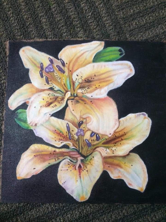 ORIGINAL HANDMADE LILY FLOWER OIL PAINTING