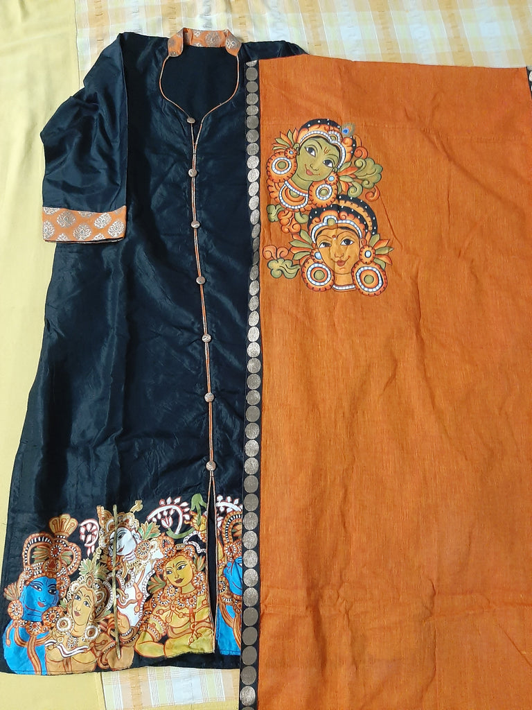 Cotton Kurta Mural Hand Painted Krishna Design In Ladies Top Size Free  Size