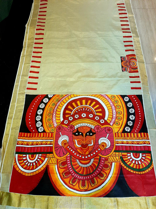 ORIGINAL HANDPAINTED KERALA TISSUE SAREE