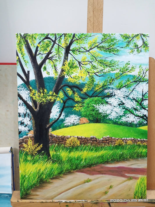 ORIGINAL HANDMADE GREEN LANDSCAPE PAINTING