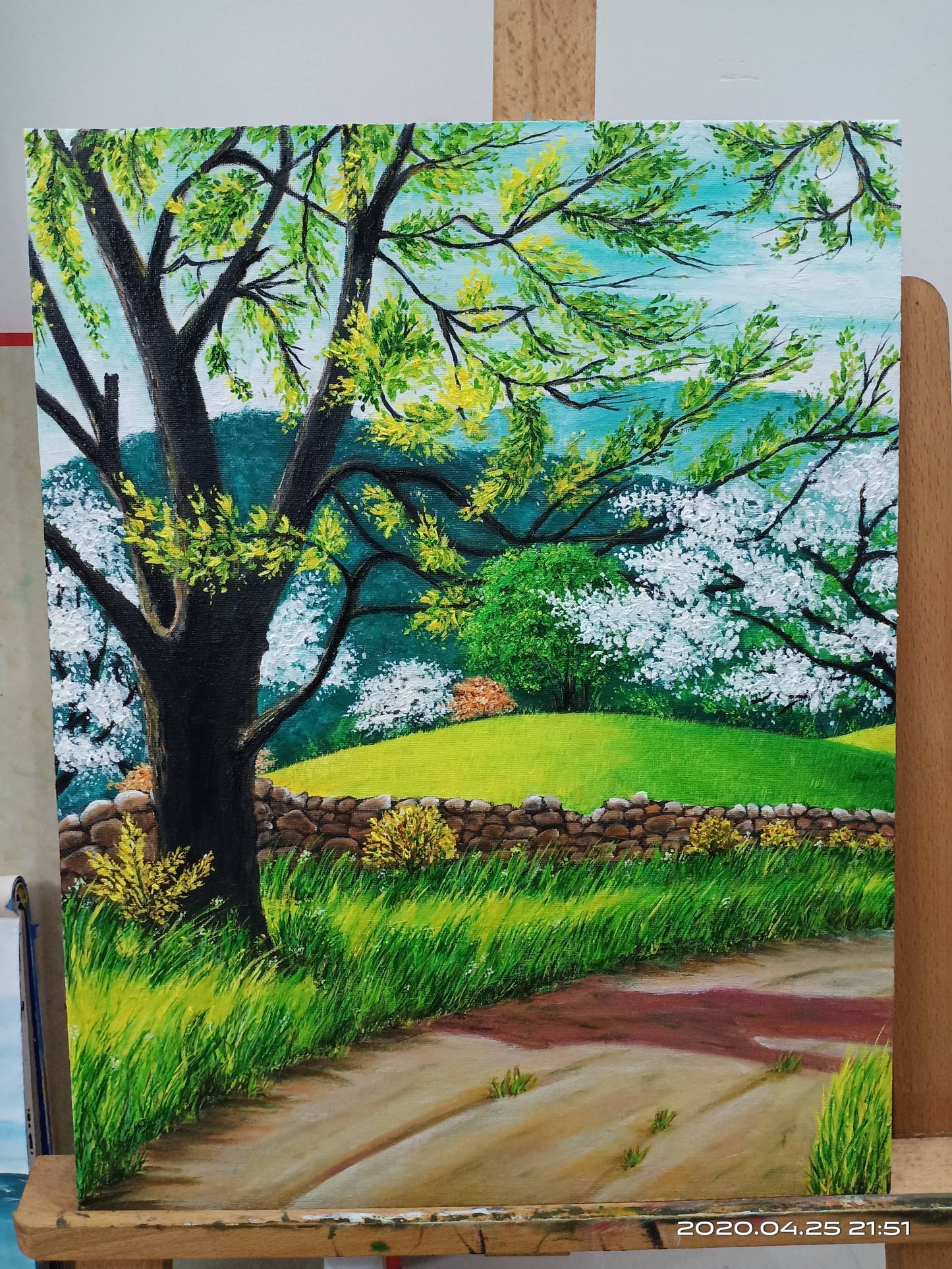 ORIGINAL HANDMADE GREEN LANDSCAPE PAINTING