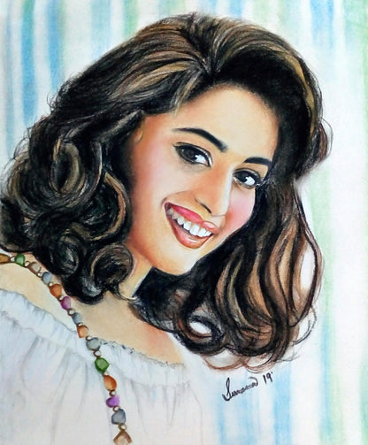 HANDMADE ORIGINAL COLOR PENCIL PORTRAIT - MADHURI