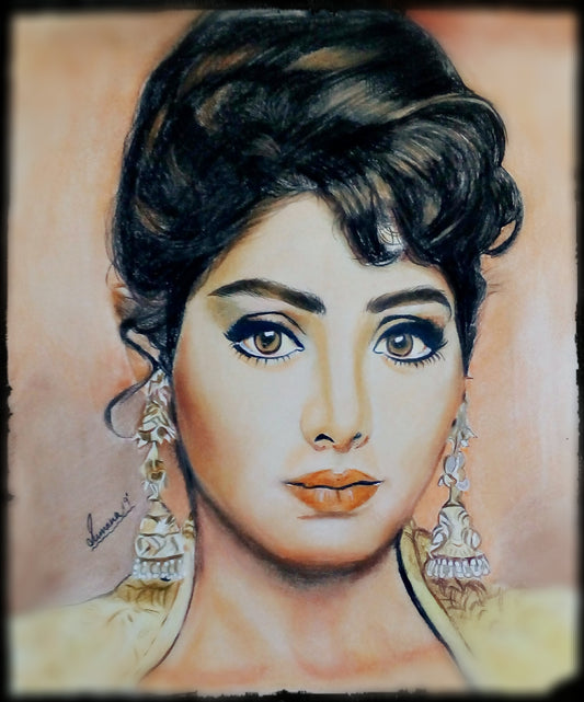 HANDMADE ORIGINAL COLOR PENCIL PORTRAIT - SRIDEVI