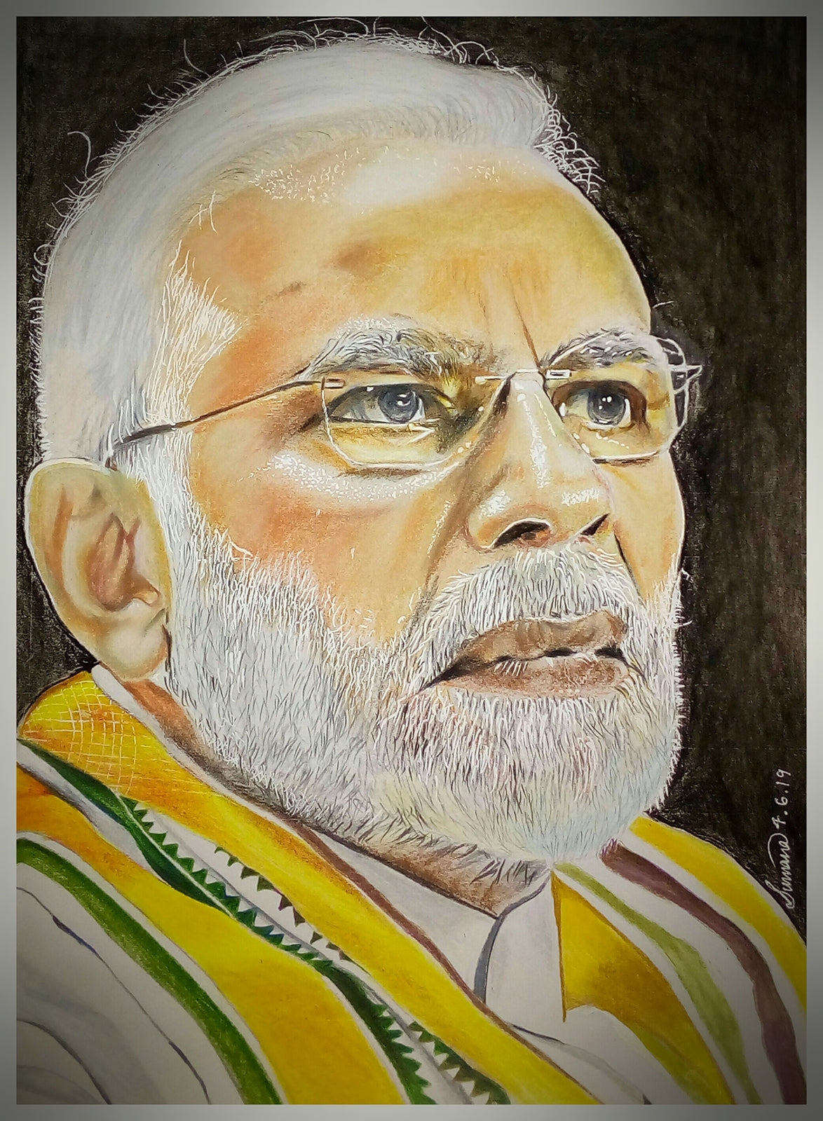 HANDMADE ORIGINAL COLOR PENCIL PORTRAIT - NARENDRA MODI