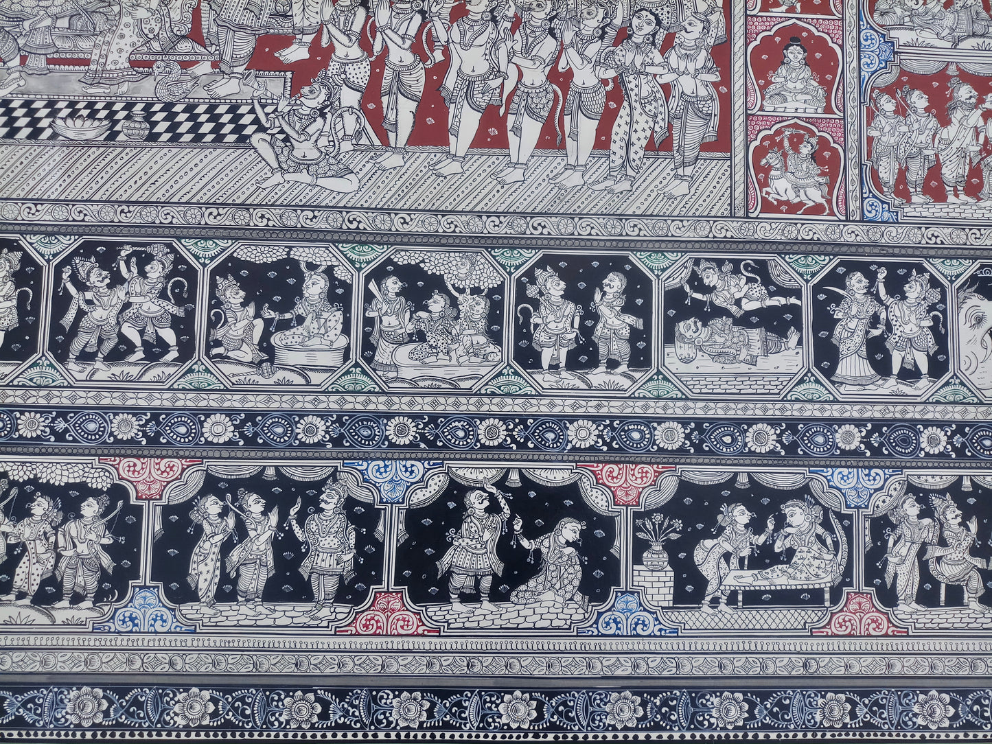 ORIGINAL HANDMADE EXTRA LARGE RAMAYANA PATTACHITRA PAINTING