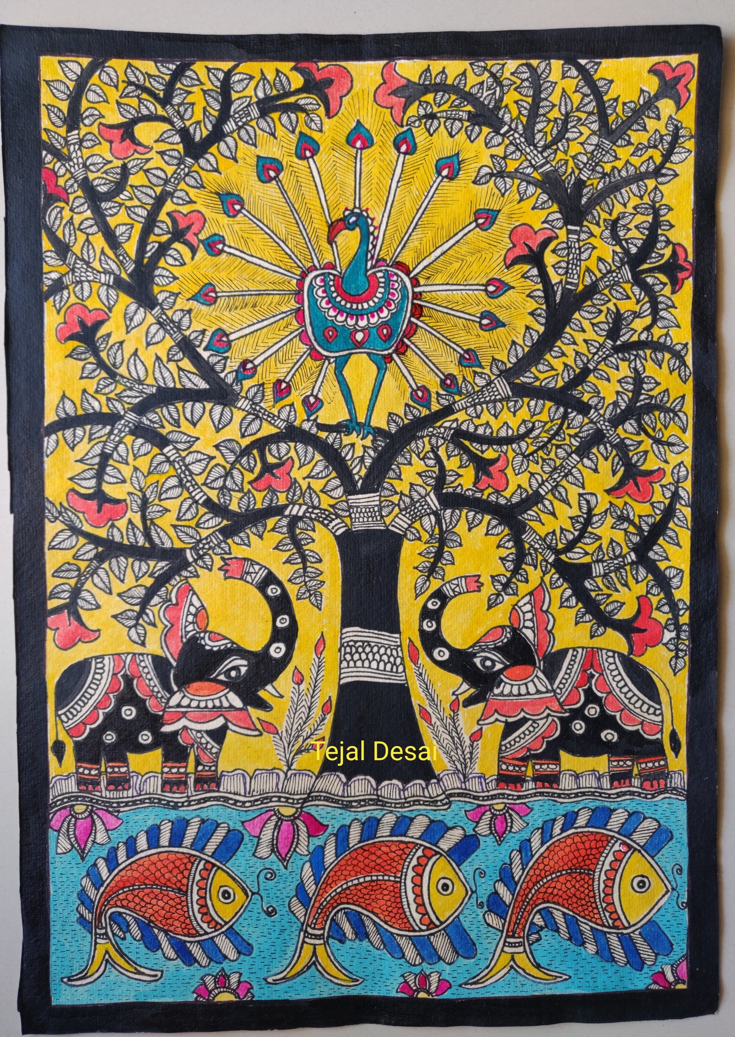 ORIGINAL HANDMADE HARMONY IN NATURE MADHUBANI PAINTING