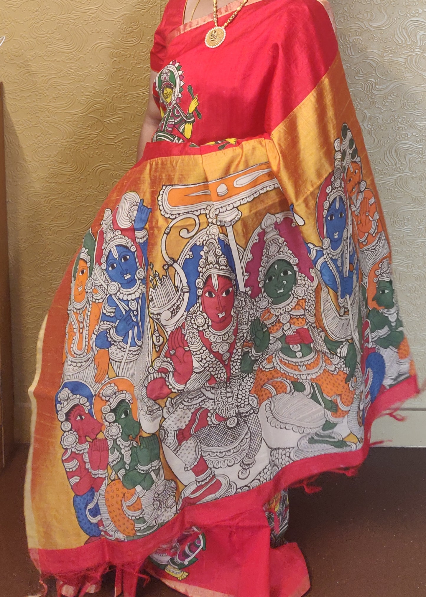 ORIGINAL HAND PAINTED KALAMKARI RAMAYANA HERITAGE SAREE