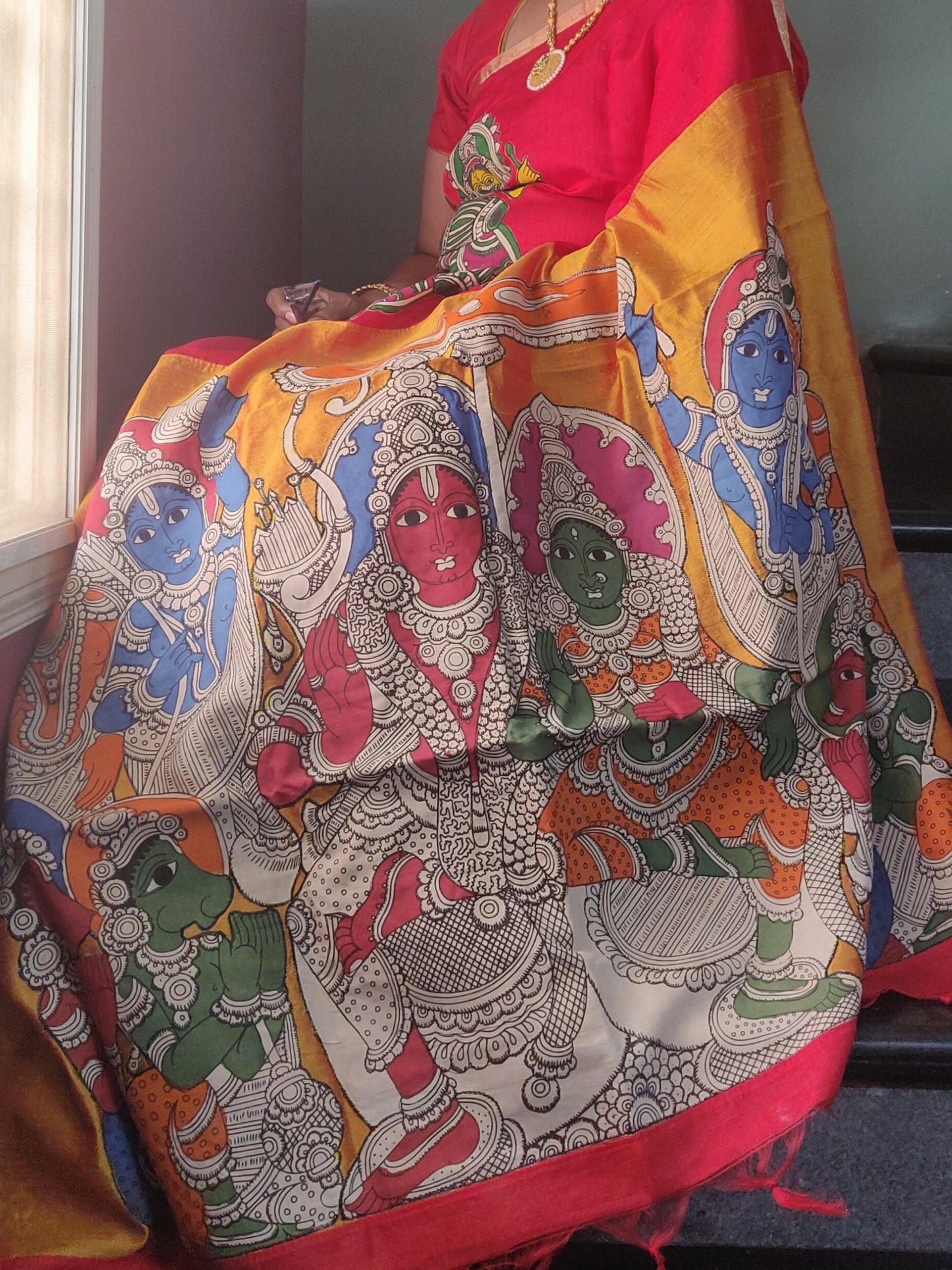 ORIGINAL HAND PAINTED KALAMKARI RAMAYANA HERITAGE SAREE