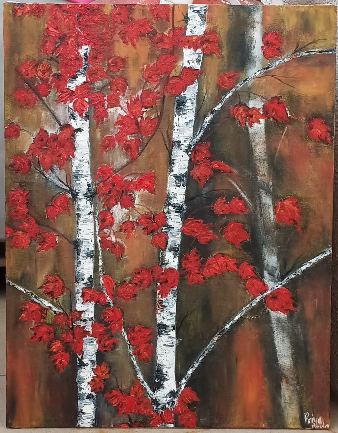 ORIGINAL HANDMADE AUTUMN TREES OIL PAINTING