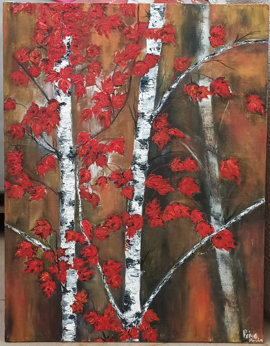 ORIGINAL HANDMADE AUTUMN TREES OIL PAINTING