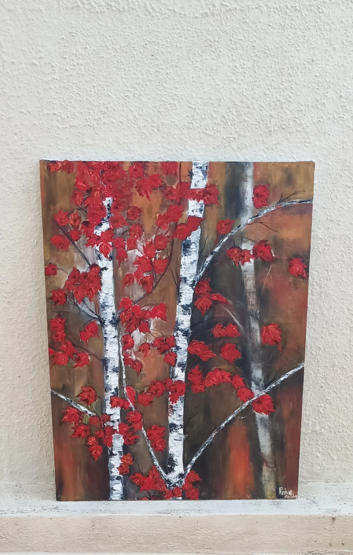 ORIGINAL HANDMADE AUTUMN TREES OIL PAINTING