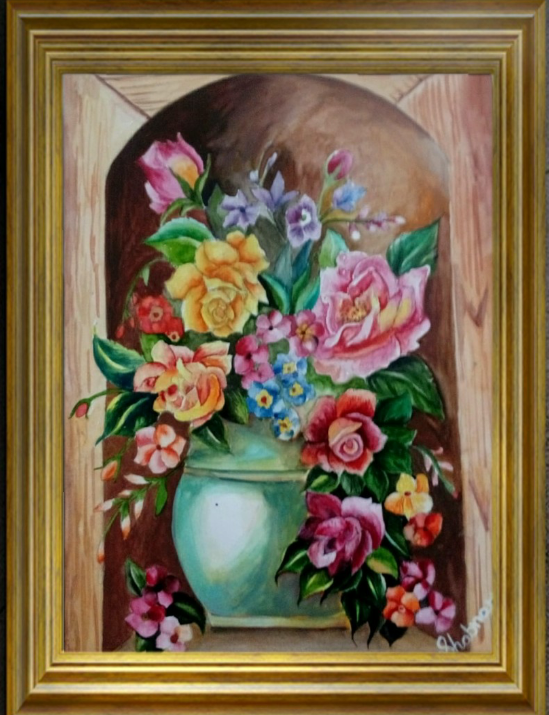 ORIGINAL HANDMADE FLOWERS IN VASE PAINTING