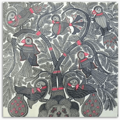 ORIGINAL HANDMADE PEACOCK STYLED TREE MADHUBANI PAINTING